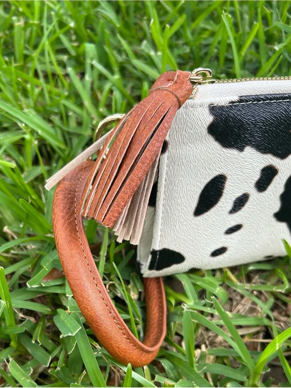 Faux Leather Cow Print Wristlet - Picture 4 of 8